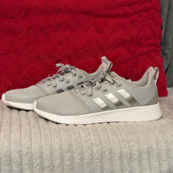 adidas Shoes - adidas Light Gray Sneakers with Metallic Stripes